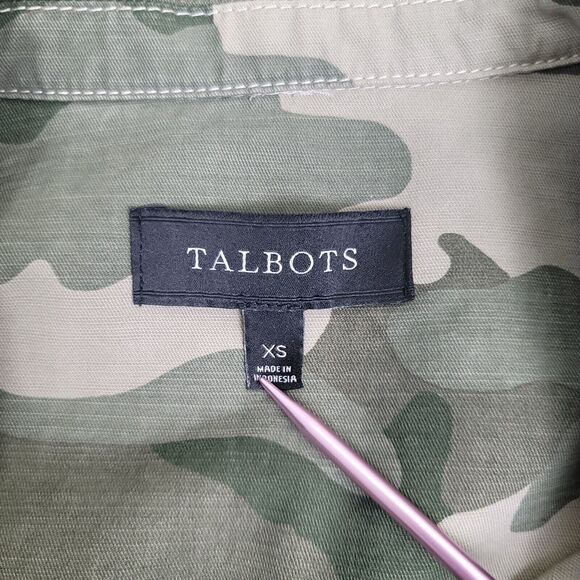 Talbots Jacket Womens Size XS Army Green Camo Utility Button Up Tie Belt Pockets - Picture 3 of 6